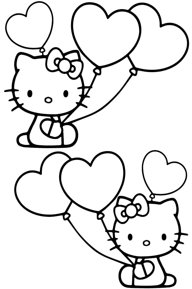 Plantillas para colorear en San Valentín: Hello Kitty regala corazones