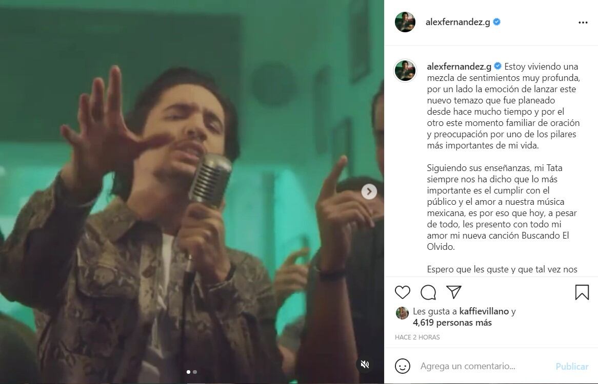 Publicación de Alex Fernández en Instagram