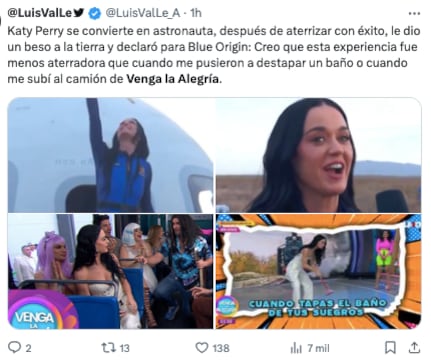 Recuerdan visita de Katy Perry a Venga La Alegría tras viaje al espacio