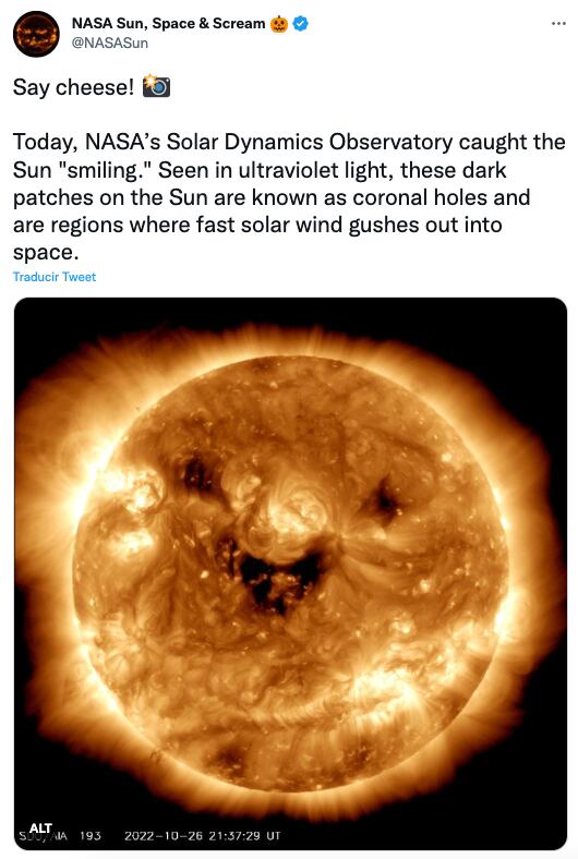 NASA capta la sonrisa del Sol