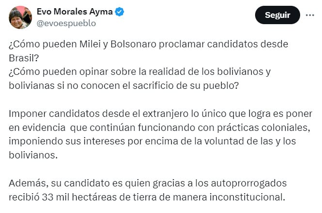 Evo Morales lanza sustancial petición a Javier Milei y Jair Bolsonaro