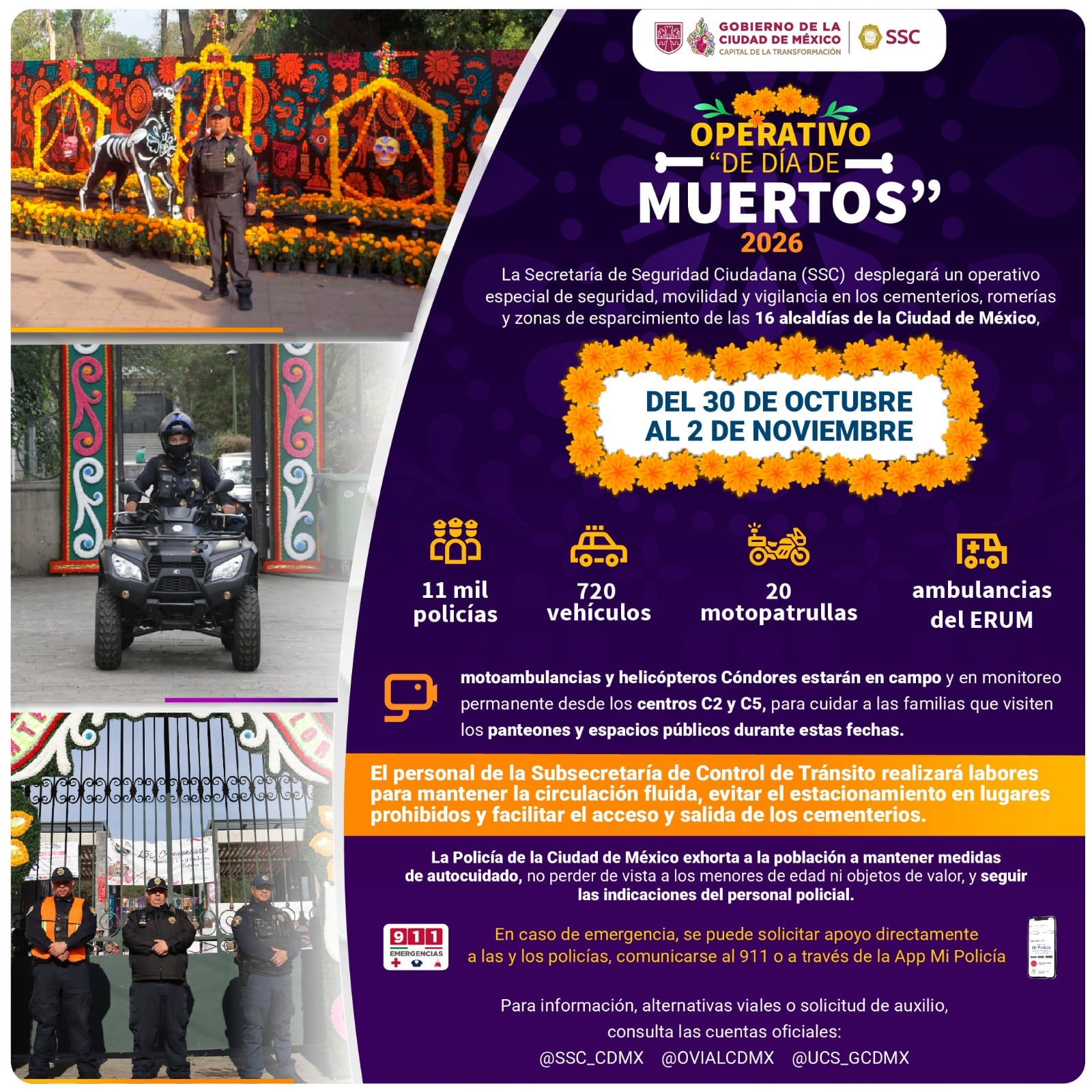 SSC informa sobre el operativo Día de Muertos en la CDMX.