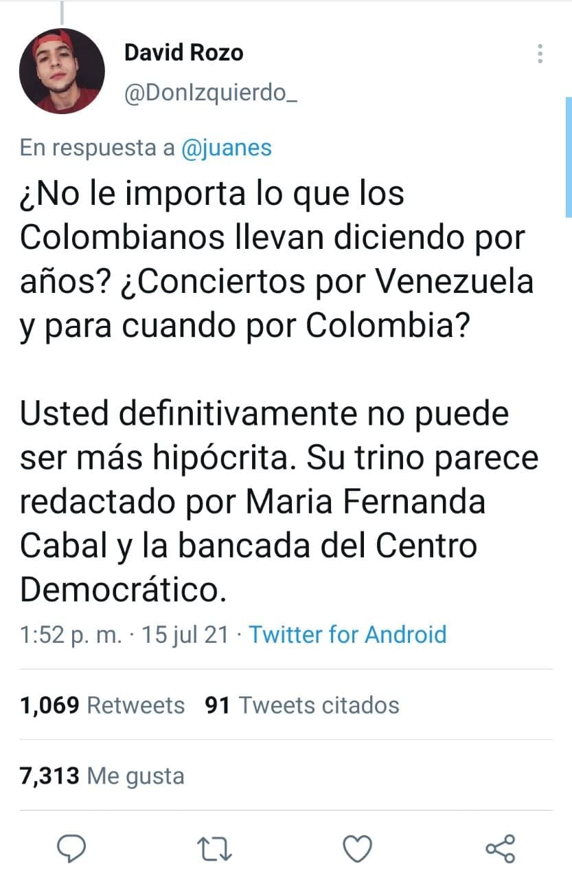 Respuesta a Tweet de Juanes