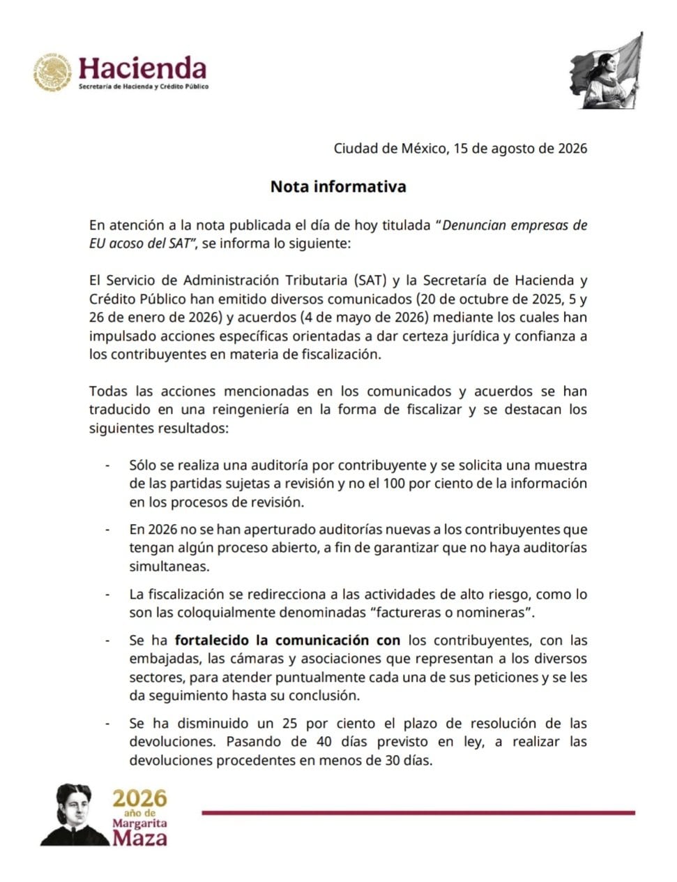 Hacienda niega acoso del SAT a empresas de Estados Unidos