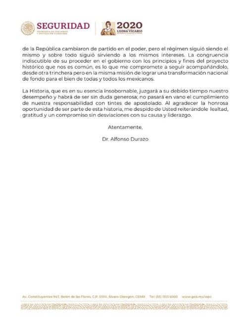 Carta de Alfonso Durazo