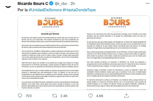 Tuit de Ricardo Bours