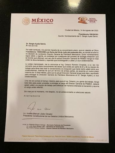 documento falso de nombramiento en Pemex