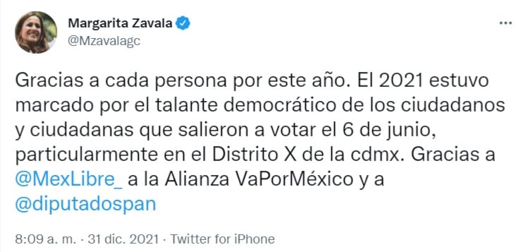 Margarita Zavala en Twitter