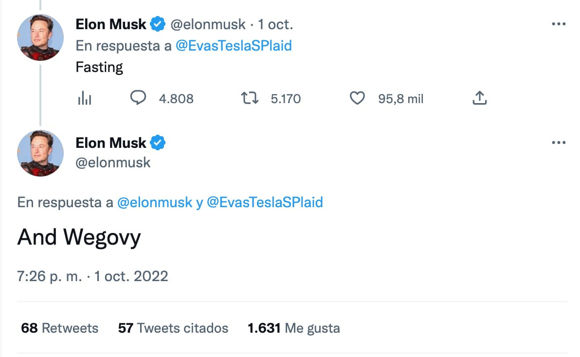Elon Musk utiliza Wegovy, medicamento similar al Ozempic que es prescrito para la diabetes