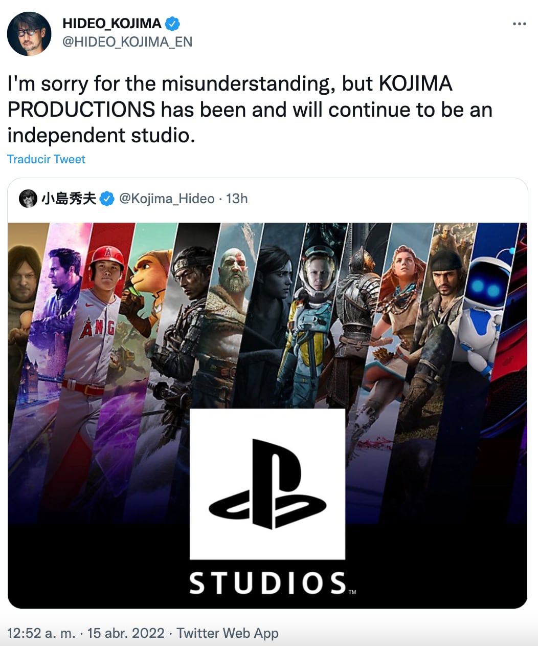 Hideo Kojima desmiente compra de Kojima Productions en Twitter