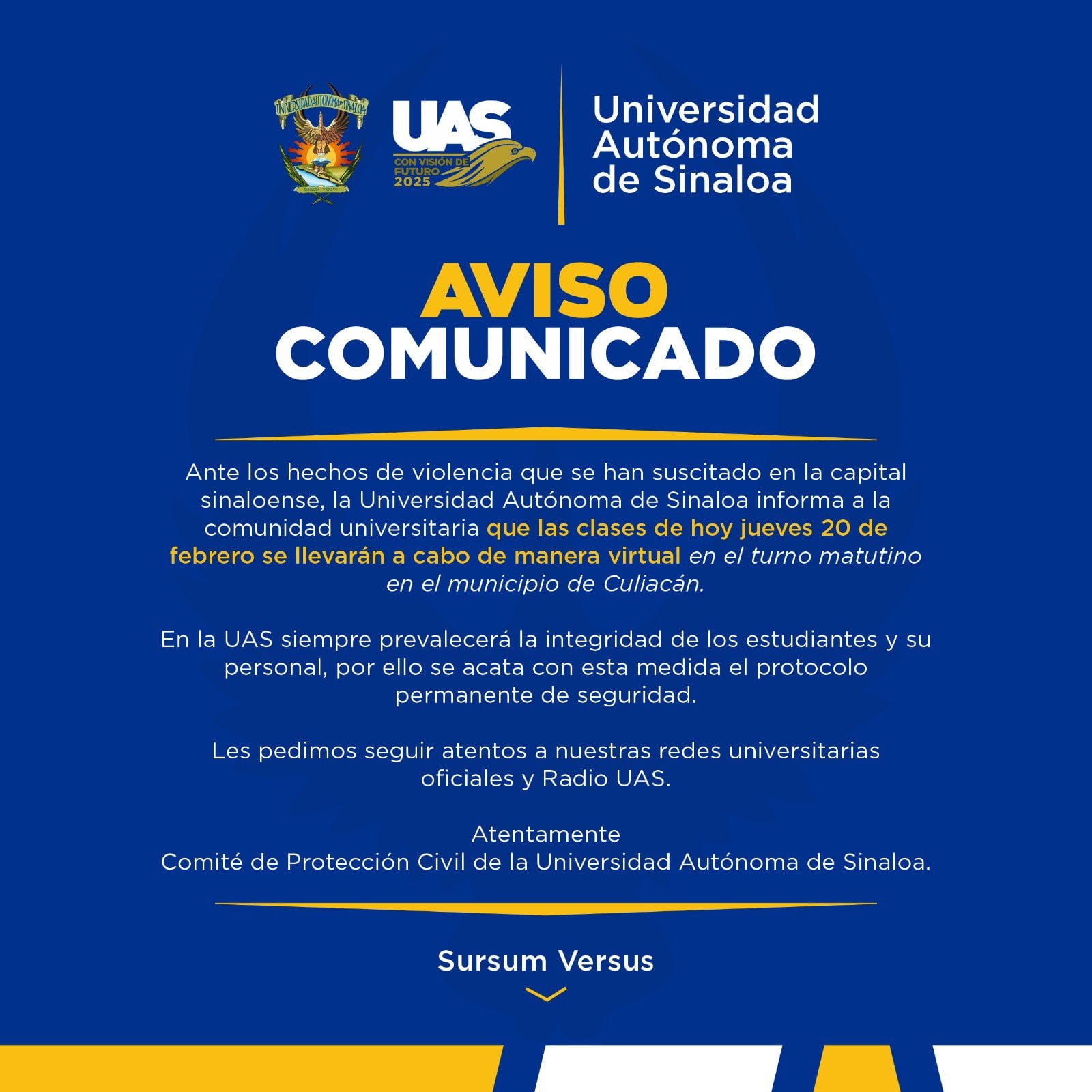 Universidad Autónoma de Sinaloa también suspende clases tras mega operativo contra Los Chapitos