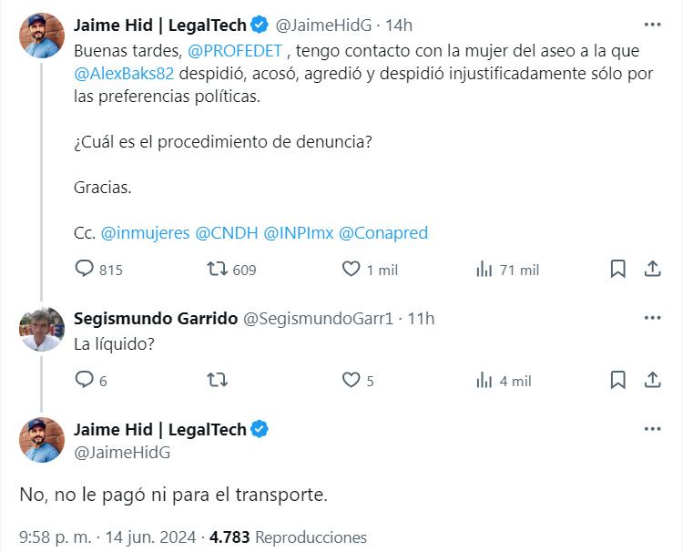 Alex Baqueiro despidió de manera injustificada a su trabajadora del hogar que votó por Morena