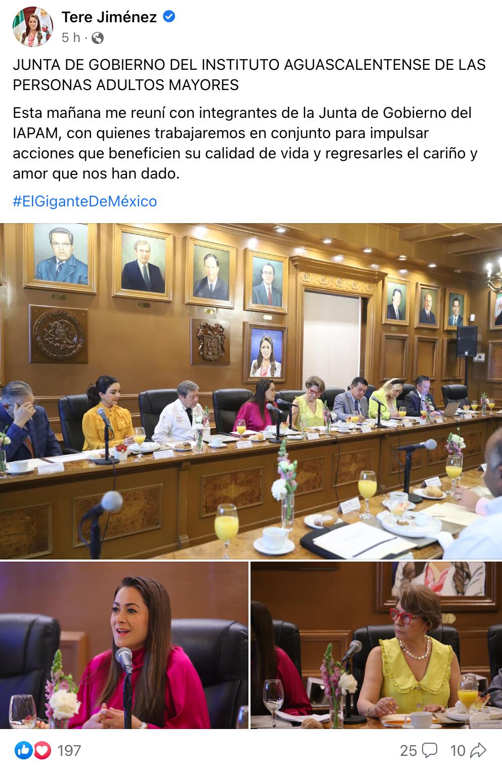 Tere Jiménez, gobernadora de Aguascalientes, pide coordinar ayuda para personas mayores.