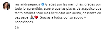 Andrea García se despide de su papá Andrés García.