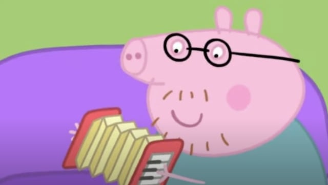 Papá Cerdito toca el acordeón para Peppa Pig