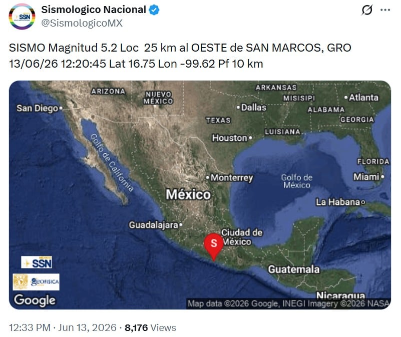 Sismo de magnitud 5.2 en Guerrero activa alerta sísmica en zonas de CDMX