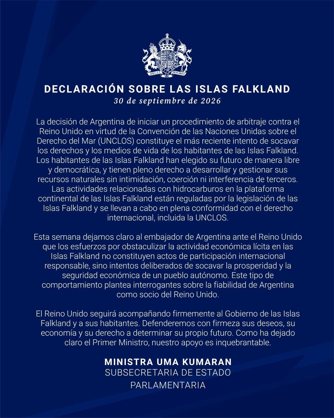 Reino Unido denuncia nuevo intento de Argentina por recuperar las Islas Malvinas