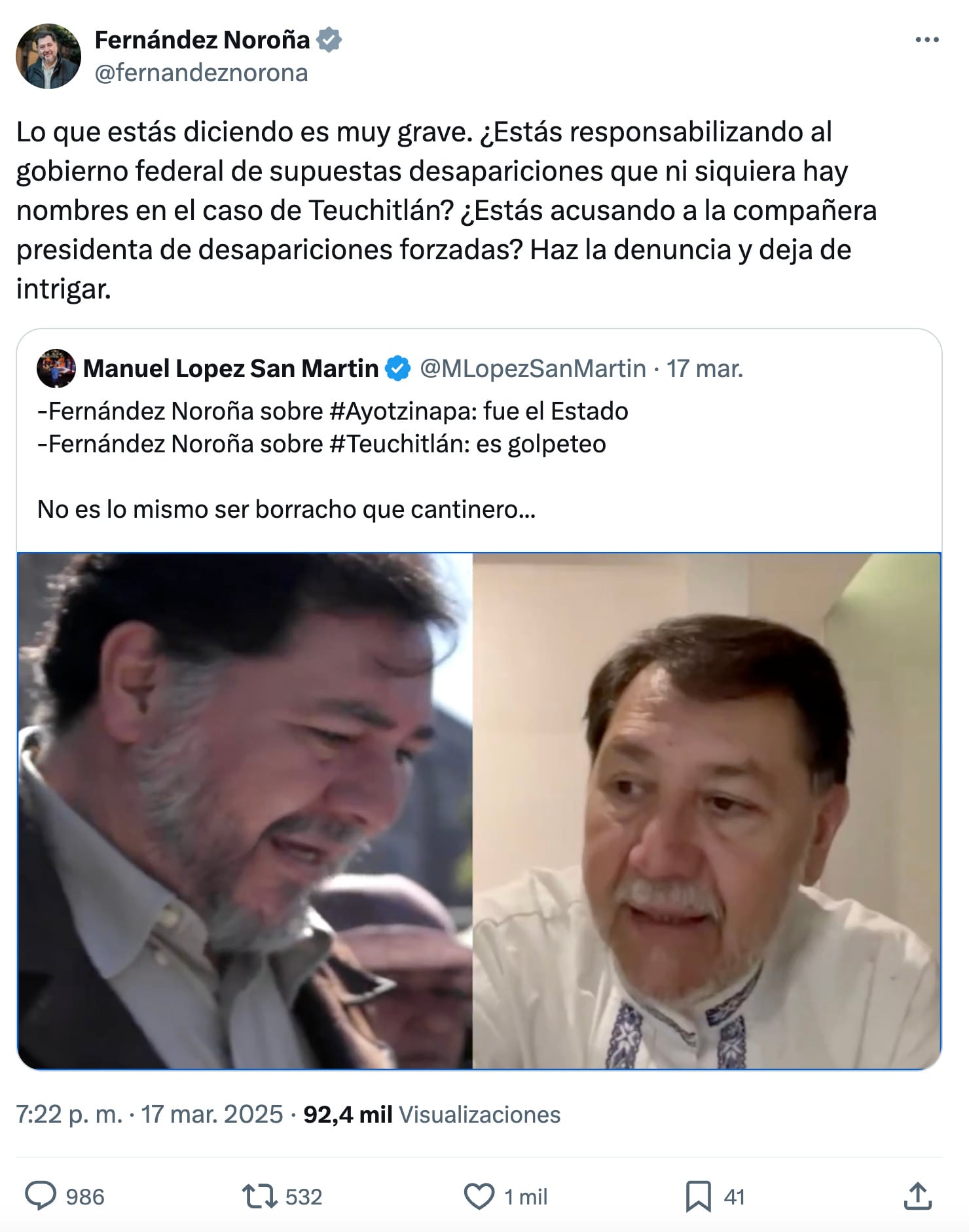 Gerardo Fernández Noroña sobre Teuchitlán