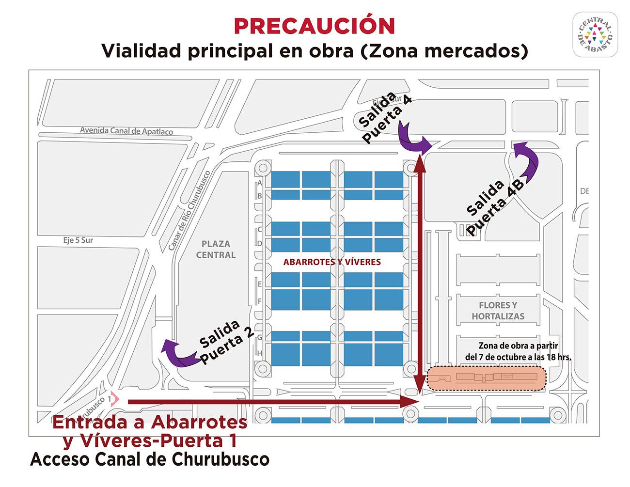 El acceso a Canal de Río Churubusco será por la salida de la Puerta 2, aunque las Puertas 4 y 4B también serán usadas para la salida.