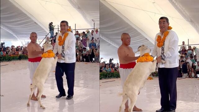 VIDEO: Sergio Salomón baila con un chivo para conmemorar una tradición de Puebla