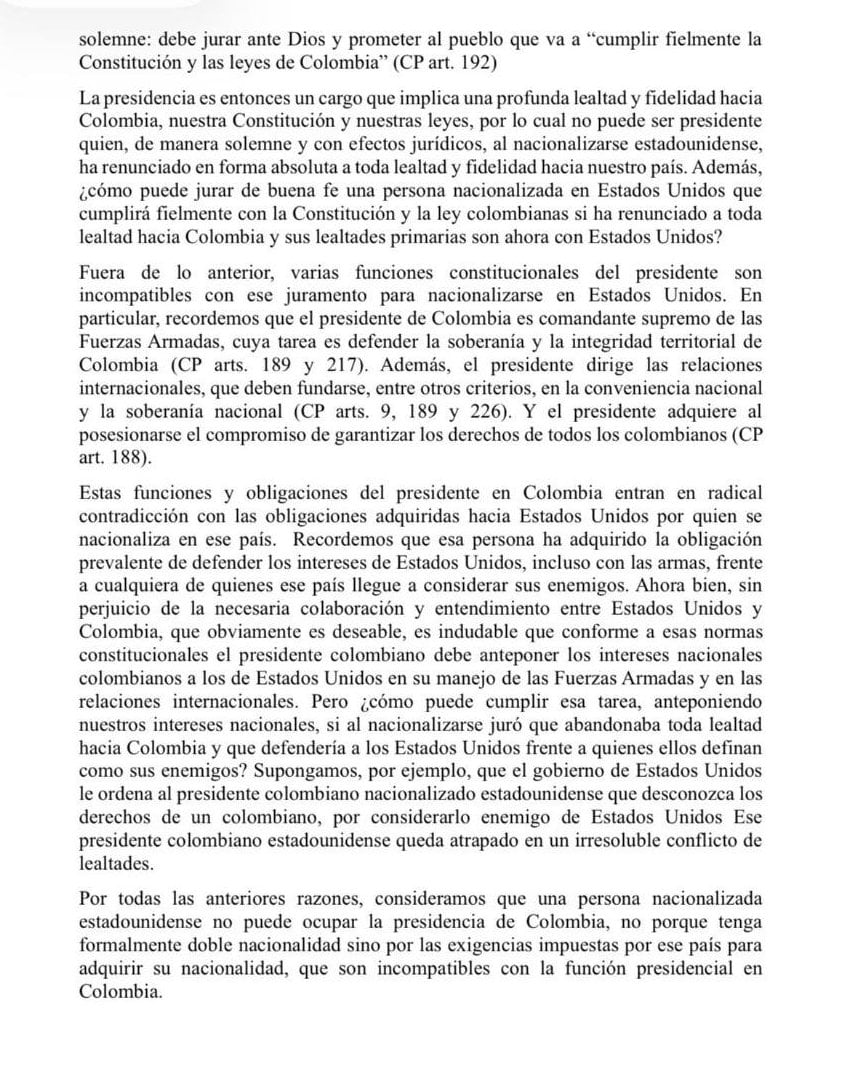 Magistrados emiten documento advirtiendo de la nacionalidad estadounidense de Abelardo de la Espirella en caso de asumir la presidencia de Colombia