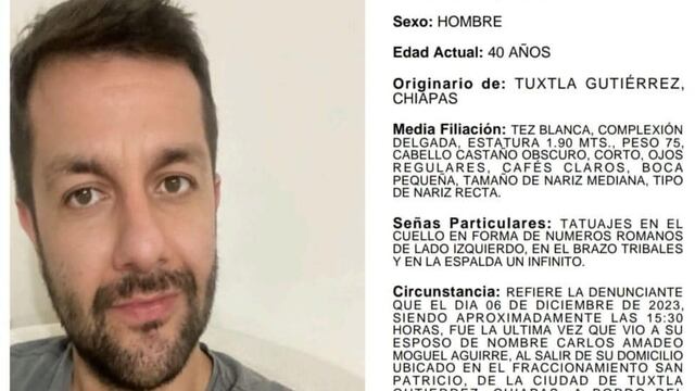 Buscan a Carlos Amadeo Moguel Aguirre, desaparecido en Chiapas