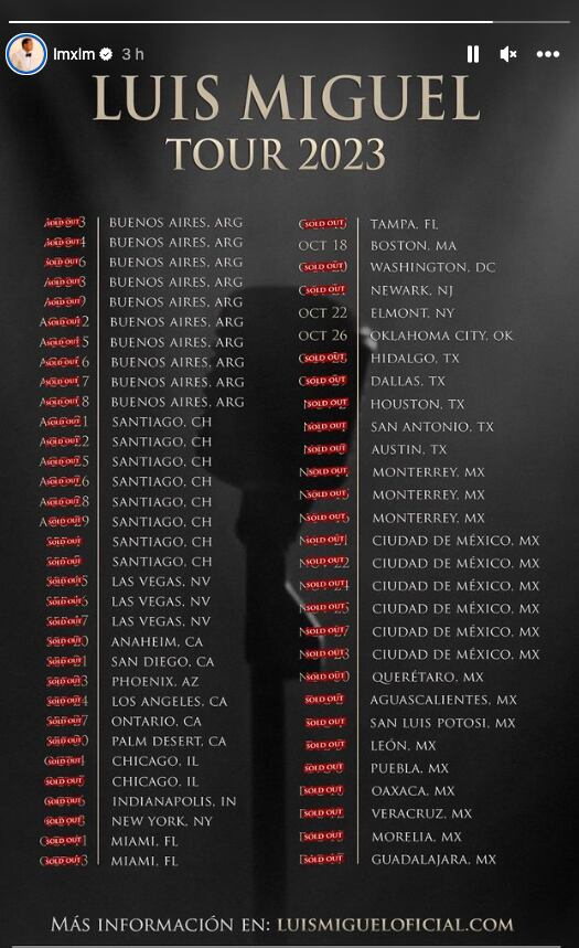 Luis Miguel presume el sold out en 59 de 62 conciertos y no sabe que le dicen el rey cucaracho