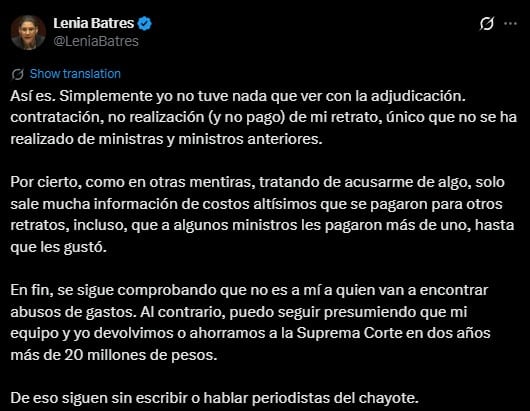 Lenia Batres asegura que ha hecho que la Suprema Corte ahorre 20 millones de pesos tras polémica por retrato