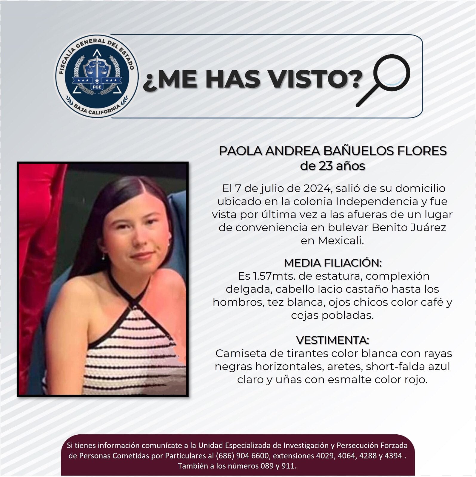 Paola Andrea Bañuelos Flores, desaparecida en Mexicali