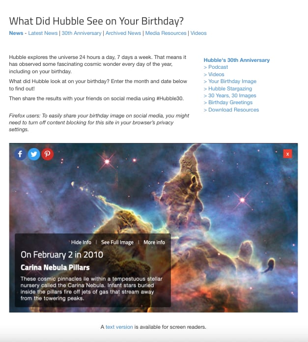 ¿Qué foto tomó la NASA el día de tu cumpleaños?