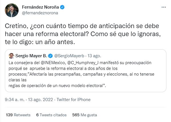 Sergio Mayer y Noroña pelean en Twitter