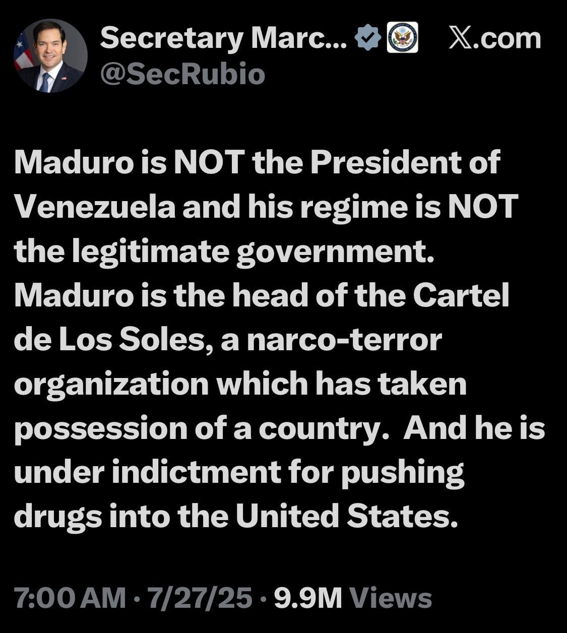 Marco Rubio, secretario de Estado de Estados Unidos en x