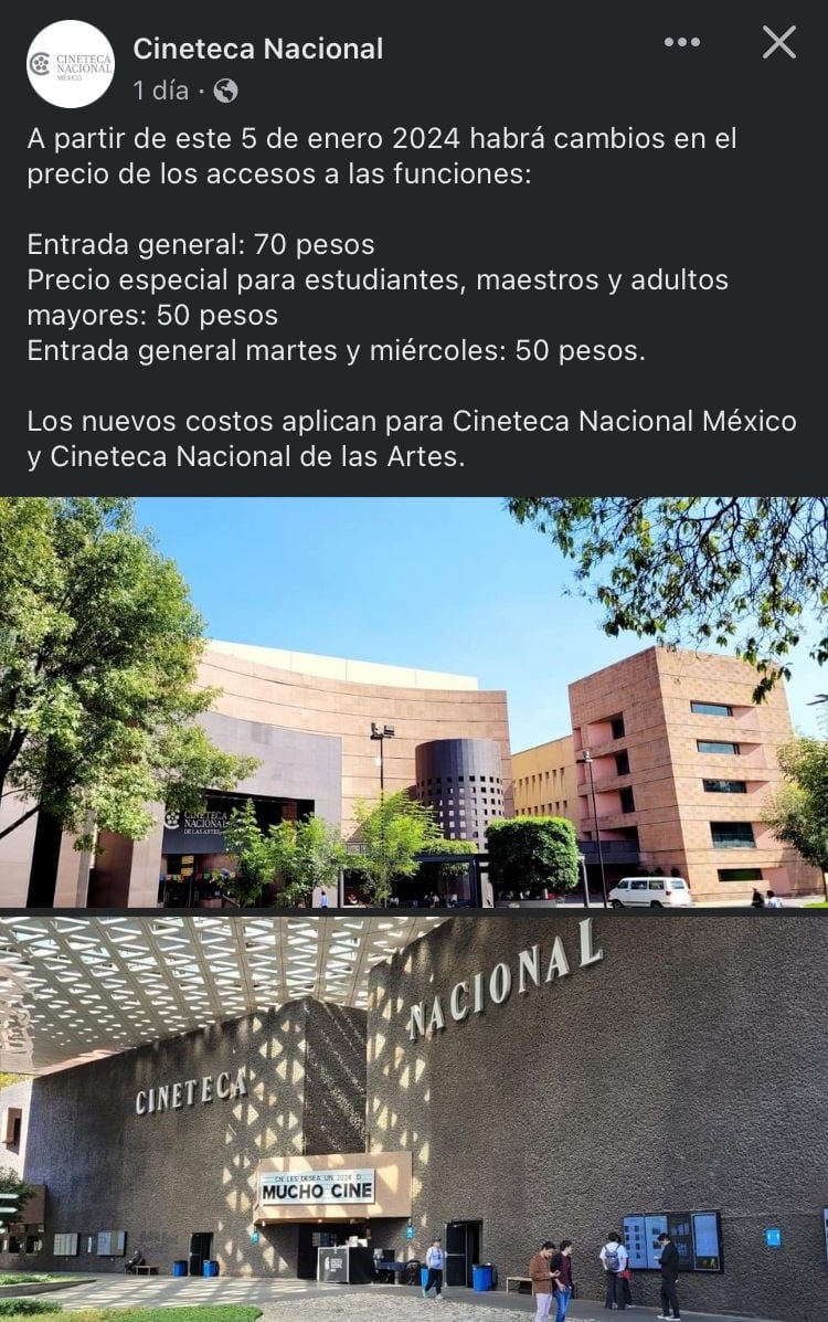 Precios de los boletos de la Cineteca Nacional