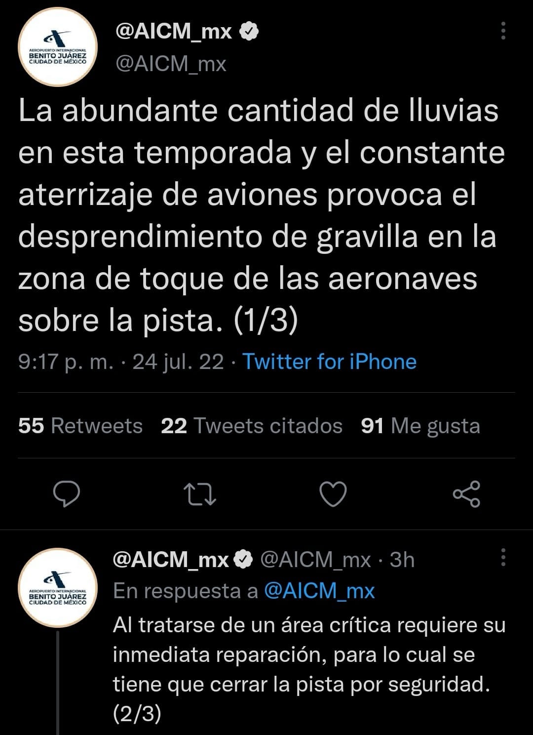 AICM explica formación de bache en pista de aterrizaje