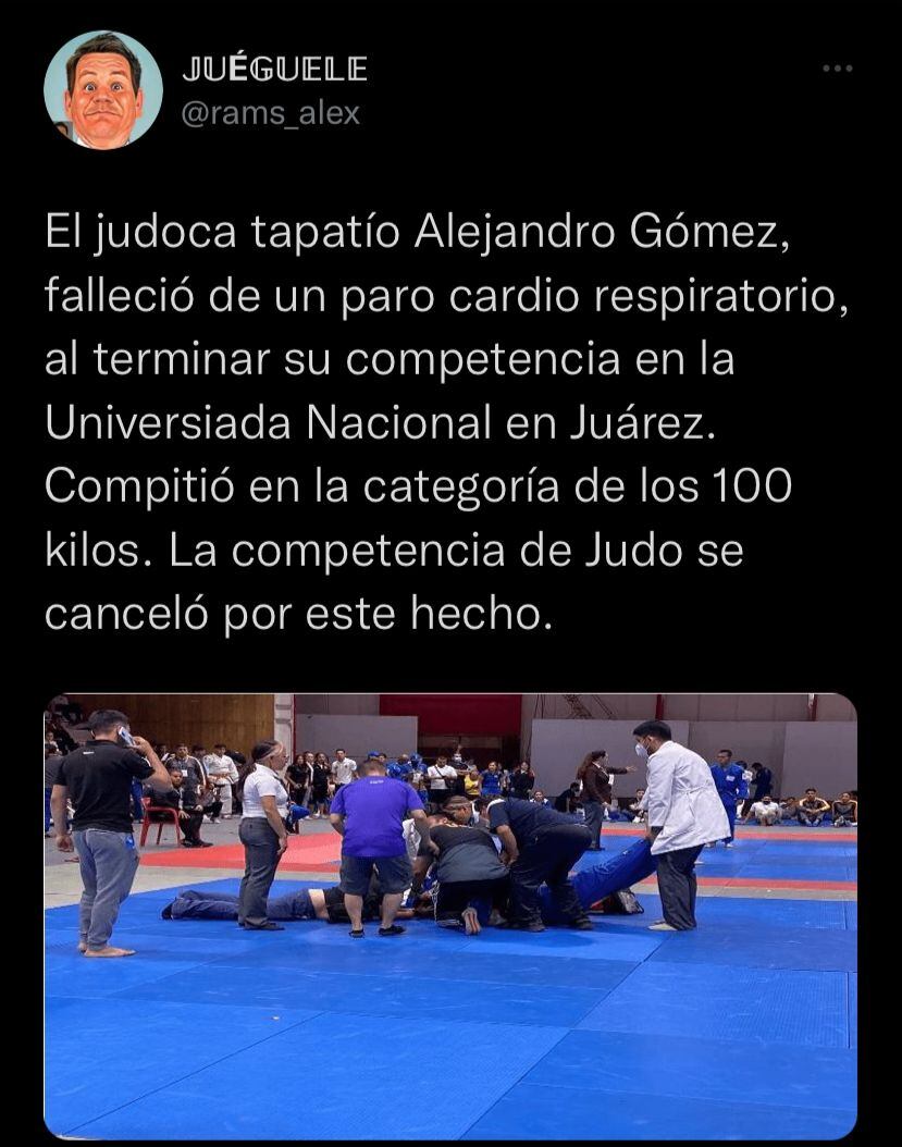 El joven Judoca no pudo ser trasladado a tiempo a un hospital para ser atendido.