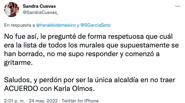 Sandra Cuevas niega haber "explotado" en entrevista