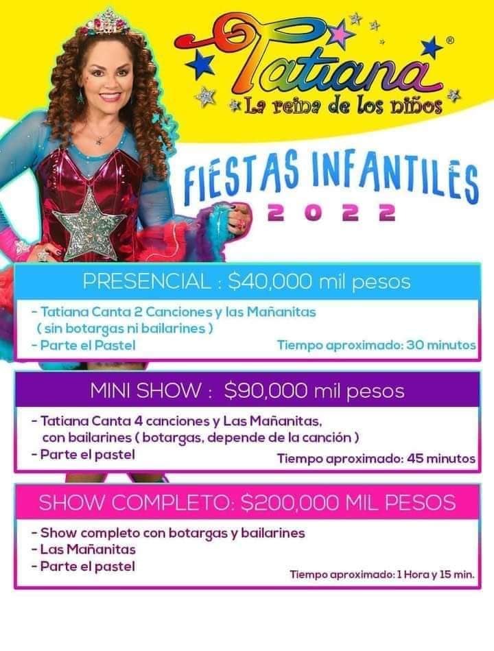 Costos por contratar a Tatiana para una fiesta infantil
