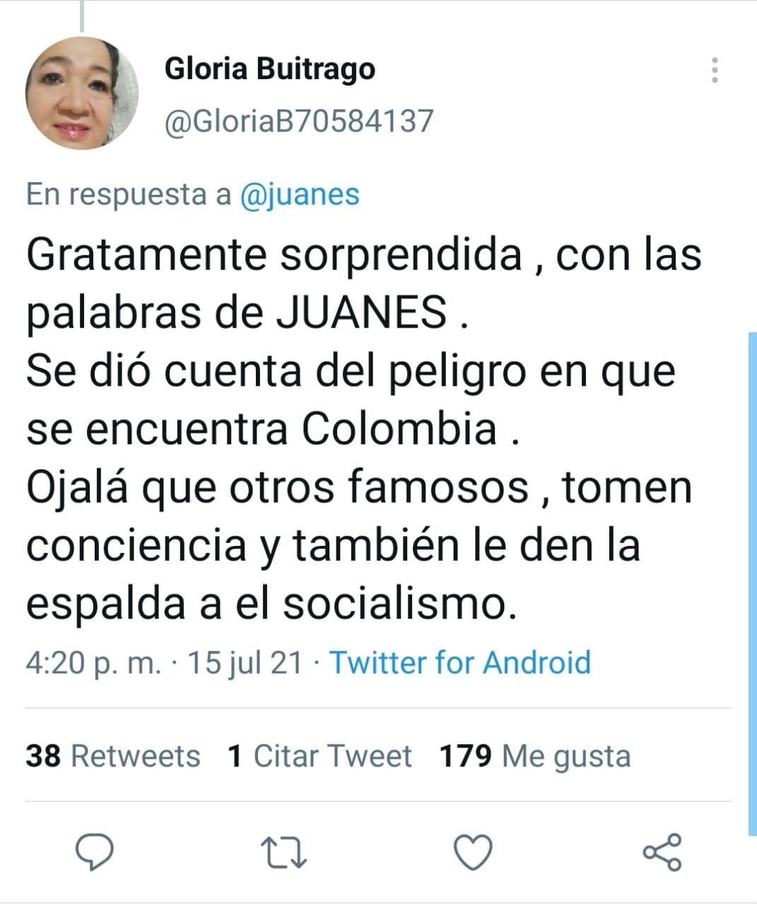 Respuesta a Tweet de Juanes