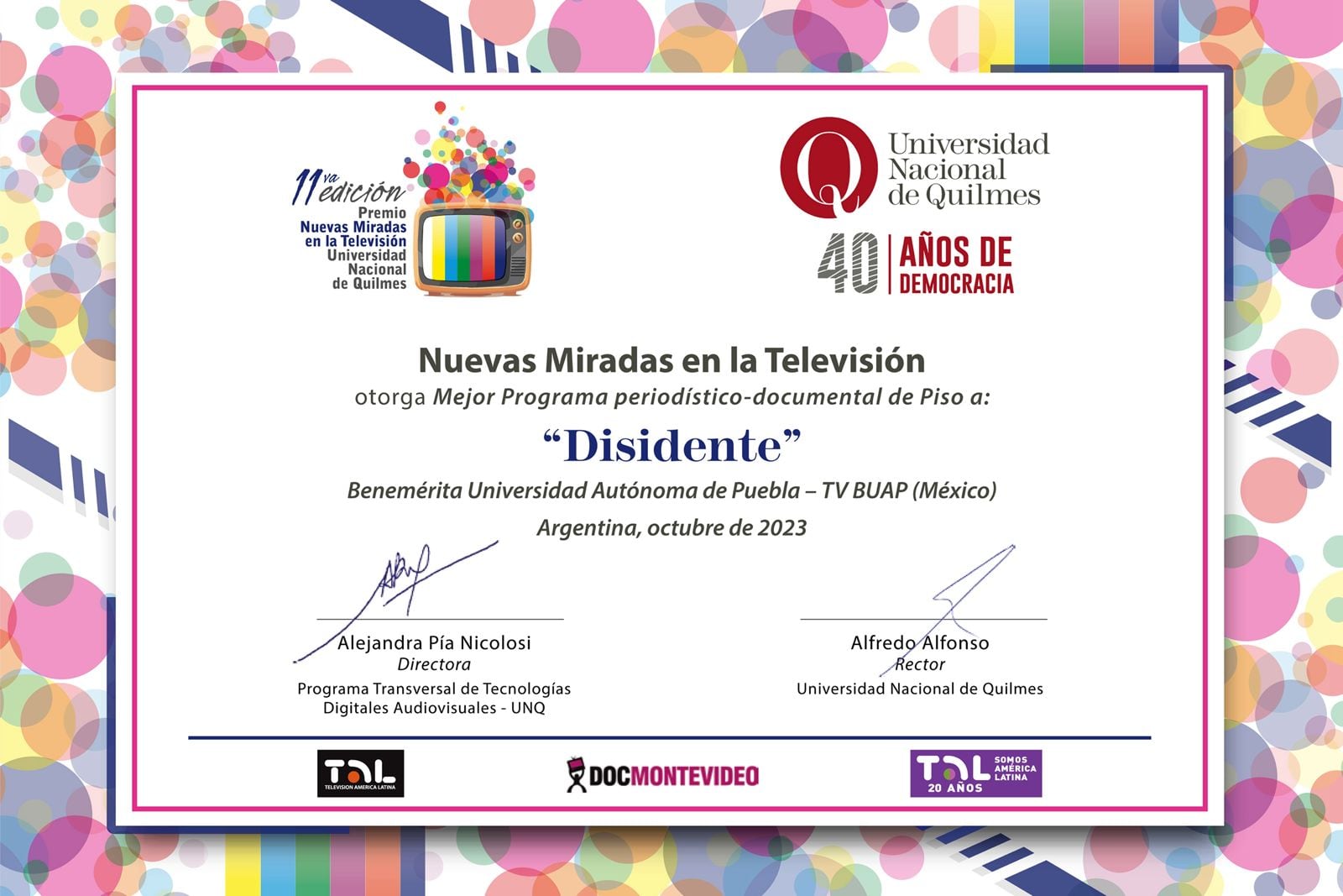 Disidente se corona con Premio Nuevas Miradas en la Televisión 2023