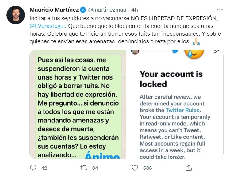Mauricio Martínez feliz de que Eduardo Verástegui fue obligado a borrar sus tuits
