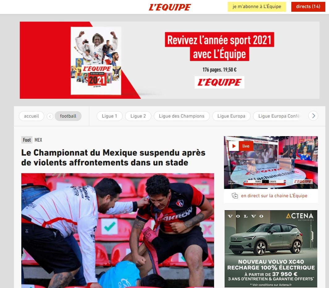 L'Equipe sobre el Querétaro FC vs Atlas FC
