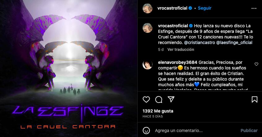 Última publicación en Instagram de Verónica Castro