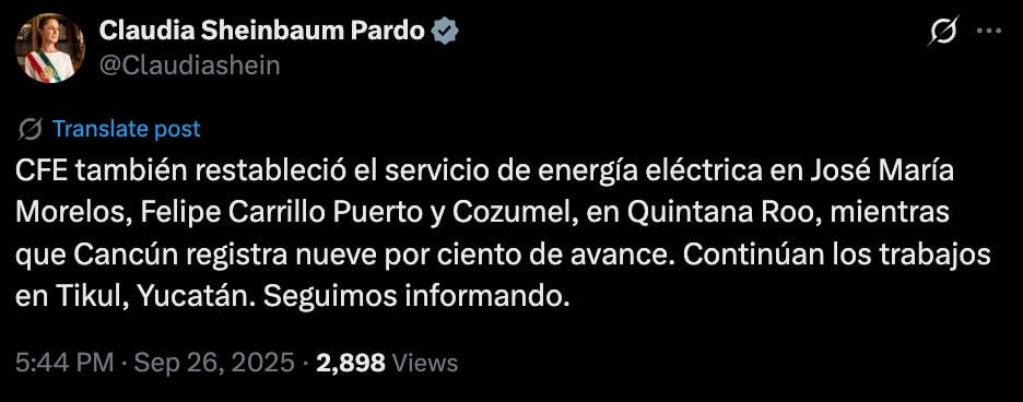 Apagón masivo en el sureste de México