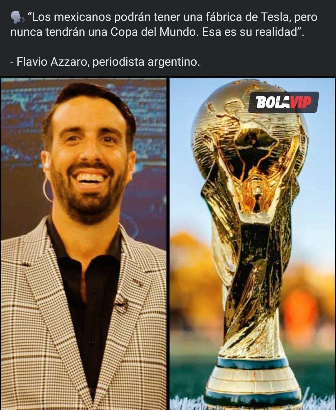 Supuesto comentario burlón de Flavio Azzaro, comparando Tesla en México con la Copa del Mundo que ganó Argentina