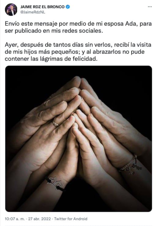 "El Bronco" la está pasando mal en prisión/@JaimeRdzNL
