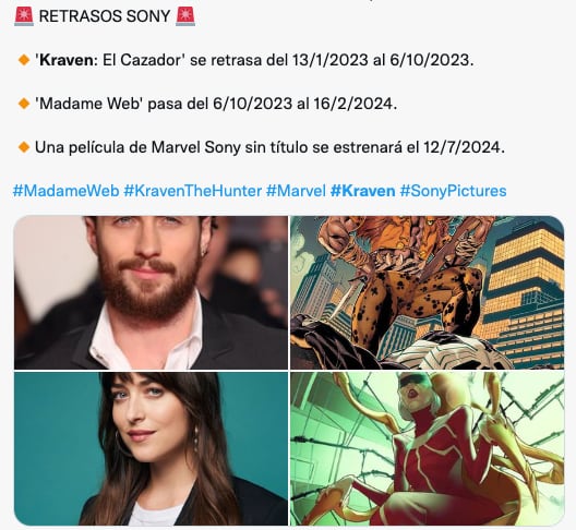 Sony retrasa Kraven el Cazador y Madame Web