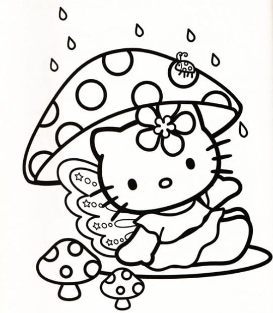Los dibujos de Hello Kitty bajo la lluvia