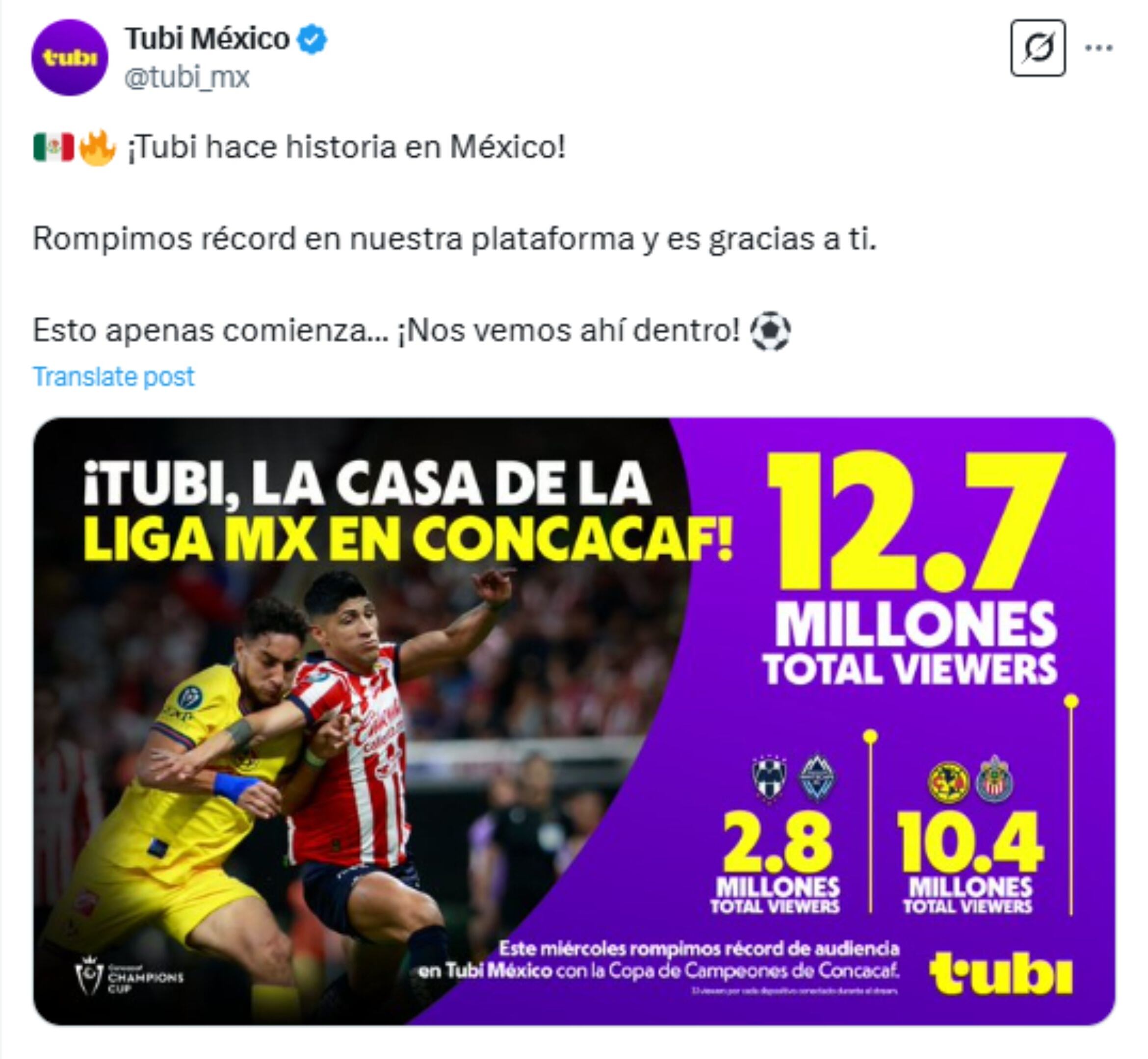 Tubi presume récord de transmisión.