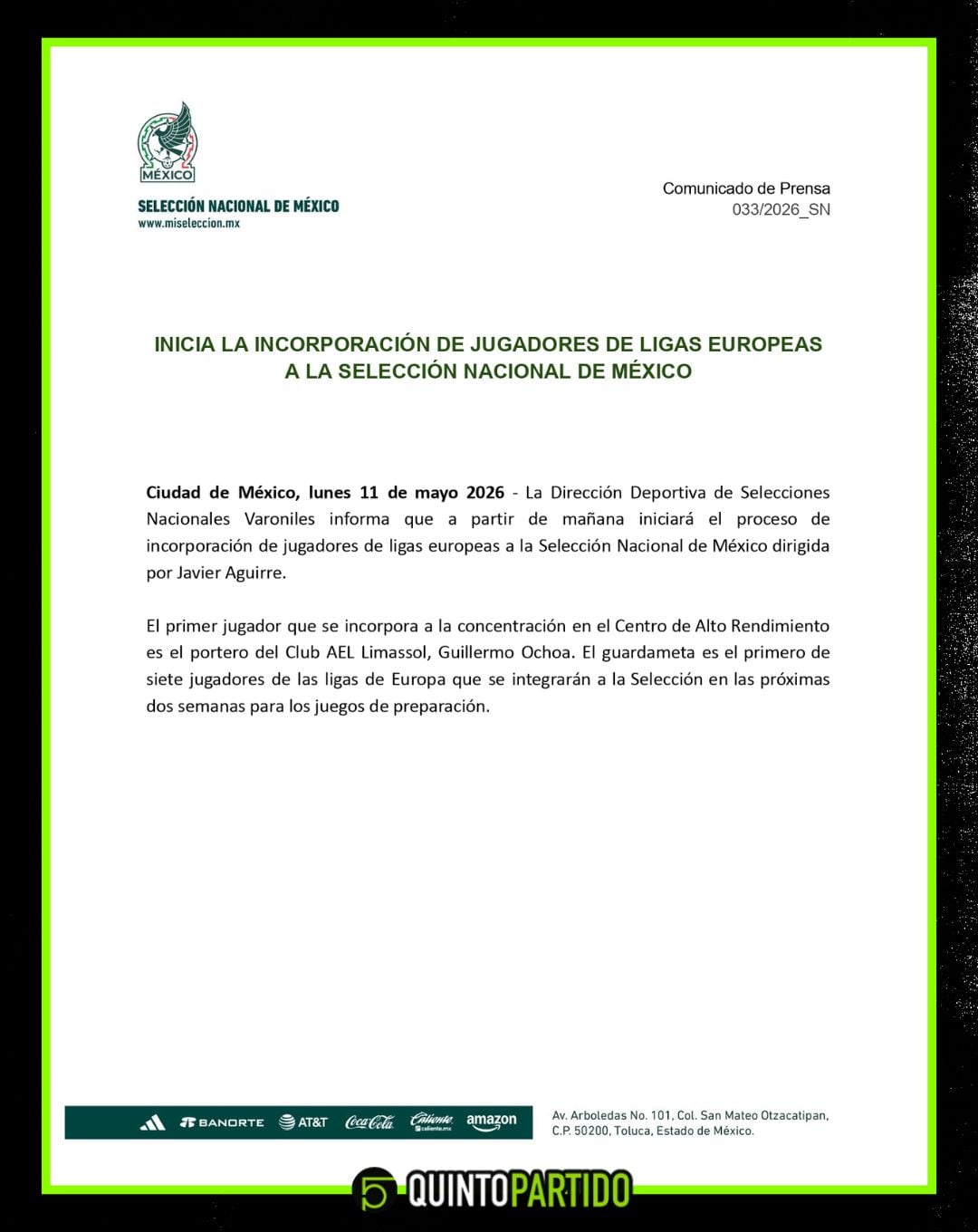 Llegan los europeos: México recibirá a 7 jugadores rumbo al Mundial 2026.