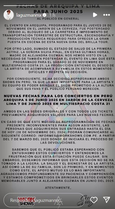 Alejandra Guzmán cancela concierto en Peru